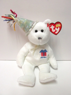 April, Birthday Bear with Party Hat<br> (2003 Series) - Ty Beanie Baby<br>(Click on picture for full details)<br>